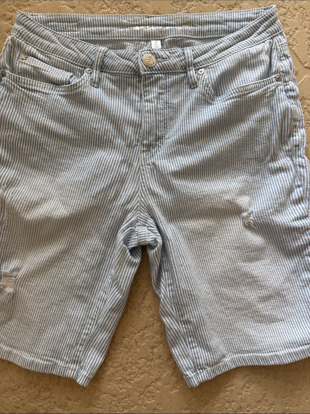 Seven7 Light Blue and White Pinstripe Jean Shorts